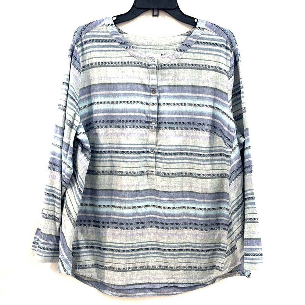 J. Jill Blue Gray Lilac Size 2X Mandarin Collar 100% Cotton Blouse